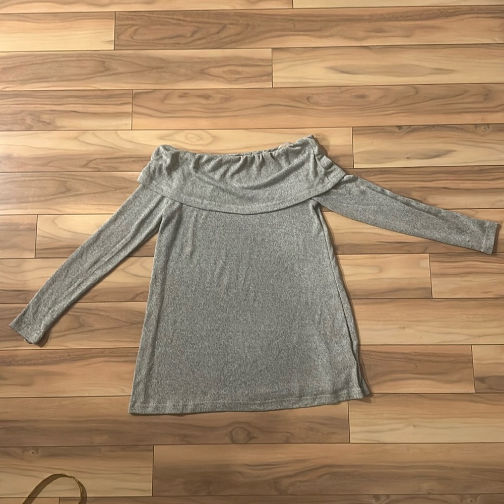 Anthropologie Eri + Ali Off Shoulder Tunic Sweater LG Long Sleeve Heather Gray